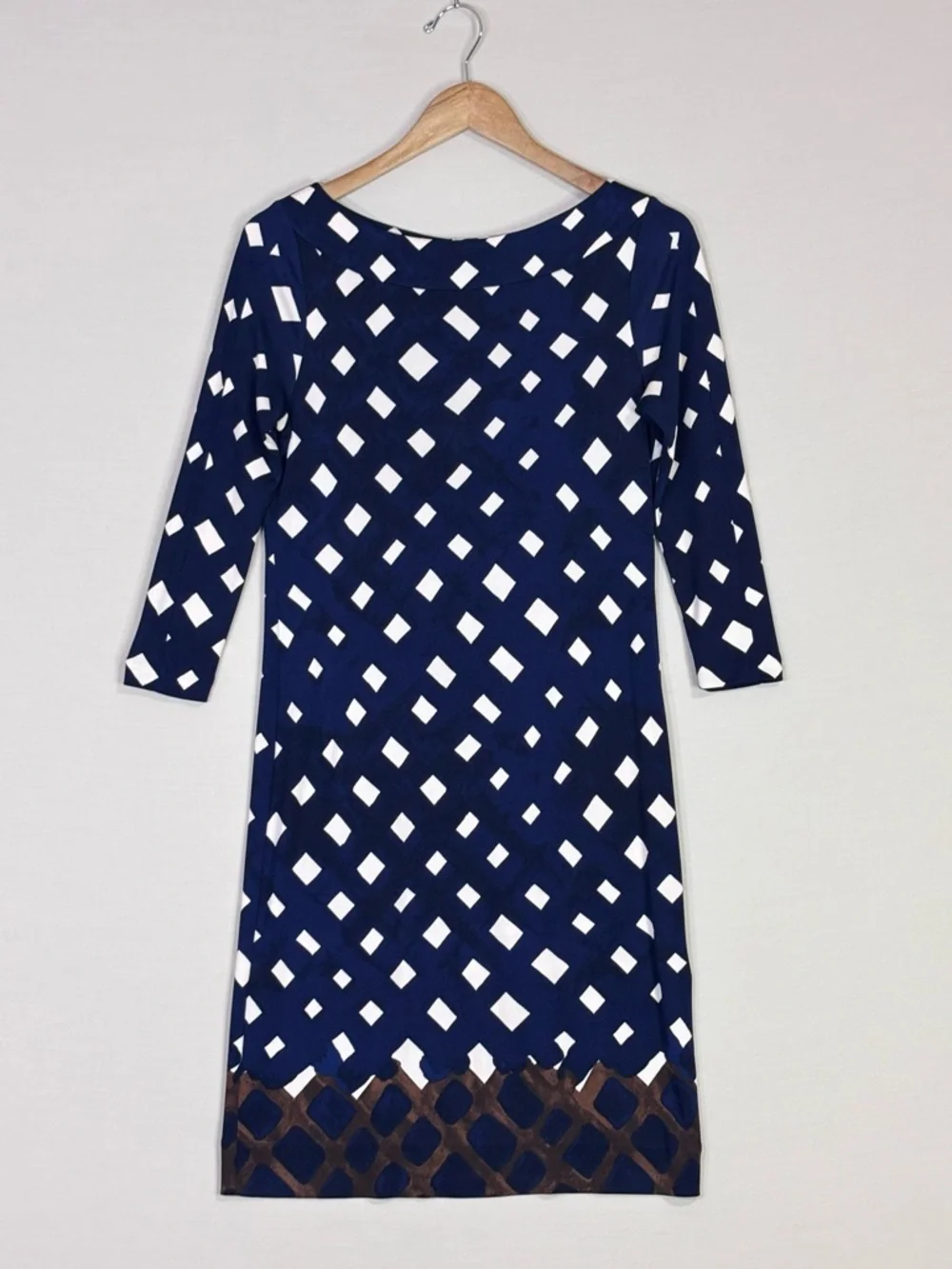 Tory Burch Silk Mini Dress Blue White Print Logo Zip 3/4 Sleeve Small